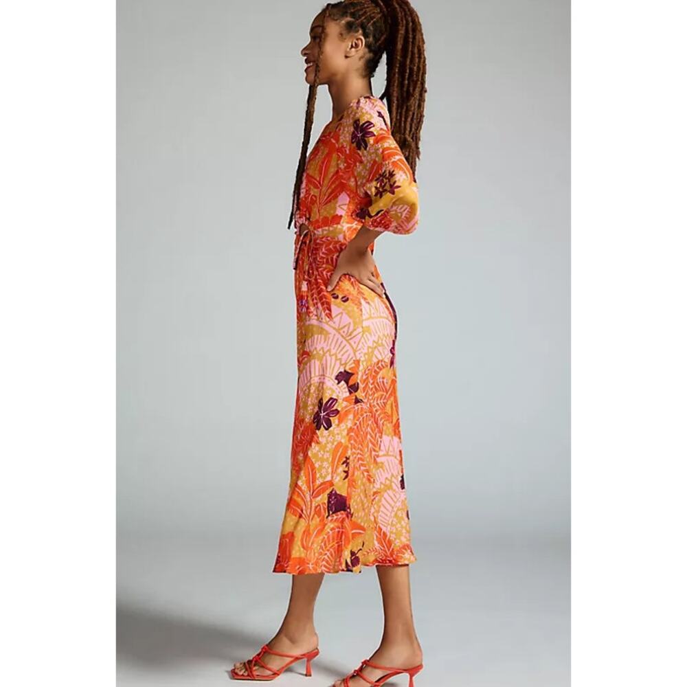 Farm Rio Puff-Sleeve Cutout Slip Maxi Dress Jungle Panther Size Medium - Picture 2 of 10